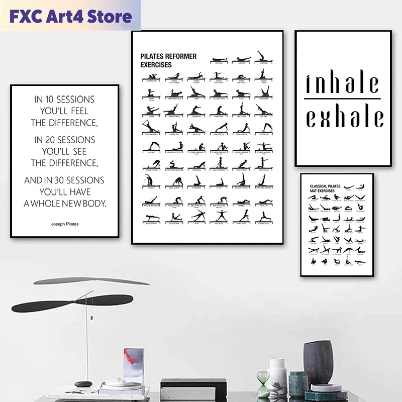 Pilates Yoga Workout - Frameless Pilates Workout Chart Poster Canvas