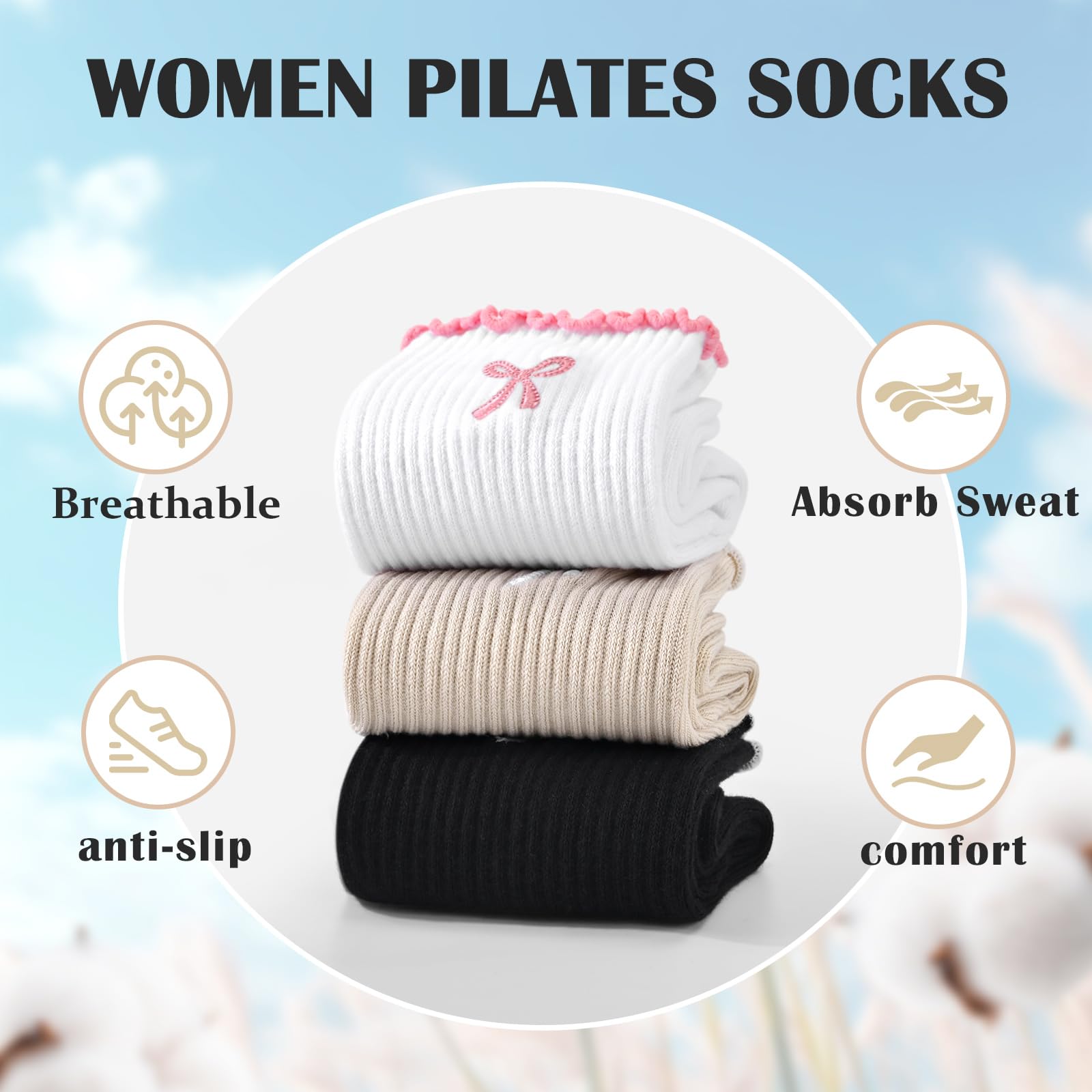 3 Pairs Non-Slip Grip Pilates  - Pilates Yoga Hose review and price